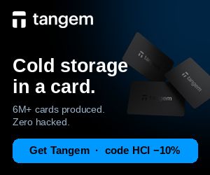 Tangem — cold storage in a card. Code HCI −10%